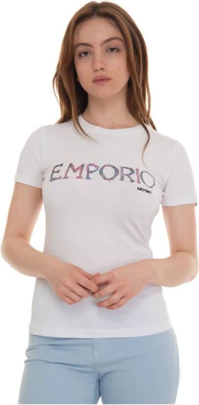 Emporio Armani Contrasterend Logo Slim Fit T-shirt Wit Dames