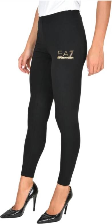 Emporio Armani EA7 Zwarte leggings met klein goudkleurig logo Zwart Dames