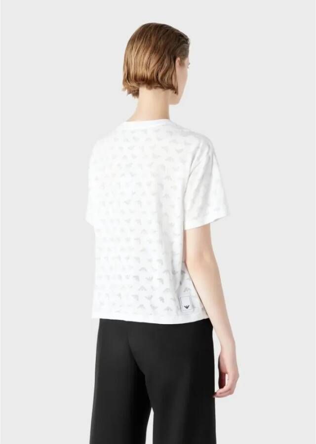 Emporio Armani Luxe Devore Crew-Neck T-Shirt voor Dames White Dames