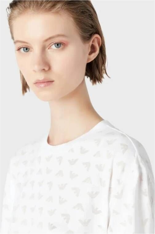 Emporio Armani Luxe Devore Crew-Neck T-Shirt voor Dames White Dames