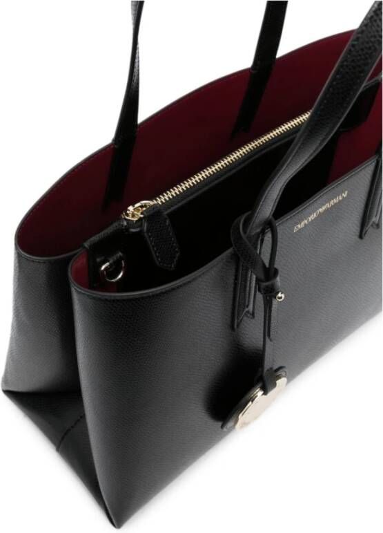 Emporio Armani Rode Getextureerde Leren Tote Tas met Logo Stempel Zwart Dames