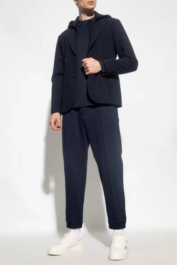 Emporio Armani Single-breasted blazer met capuchon Blauw Heren