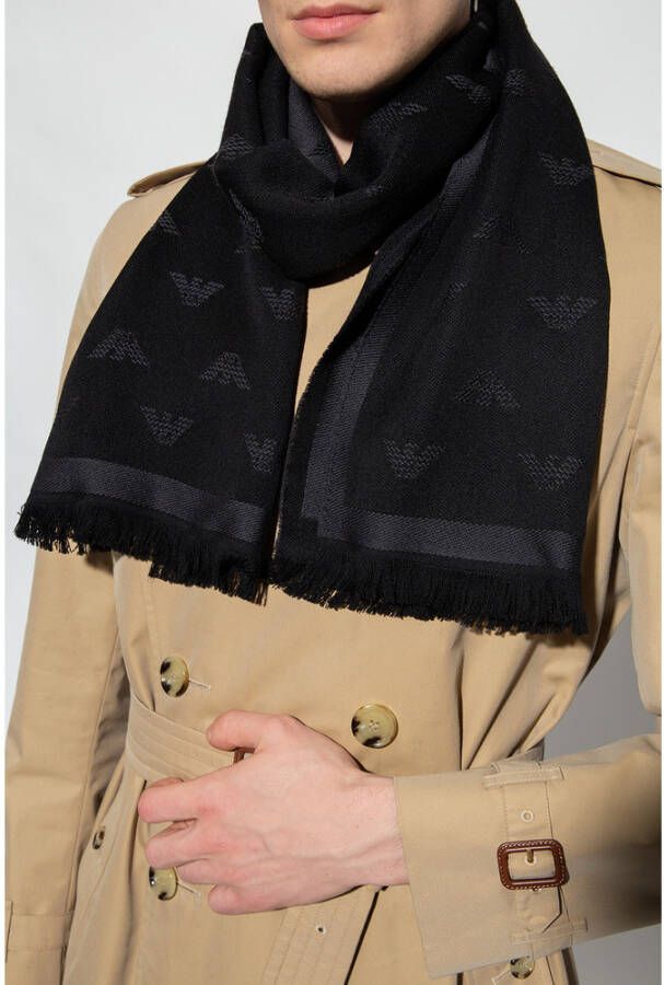 Emporio Armani Wollen sjaal met logo Zwart Heren