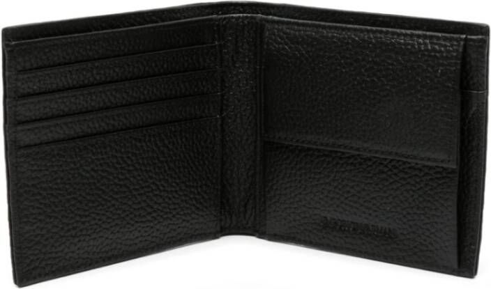 Emporio Armani Zwarte Leren Bi-Fold Portemonnee met Logo Debossing Zwart Heren