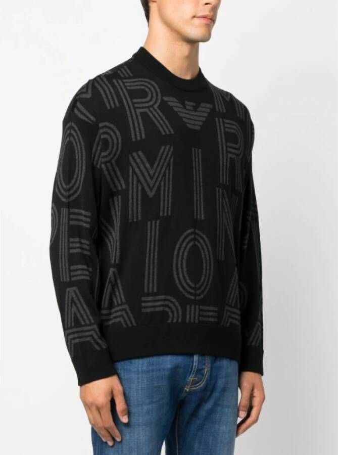 Emporio Armani Zwarte Sweaters met Jacquard Logo Motief Zwart Heren