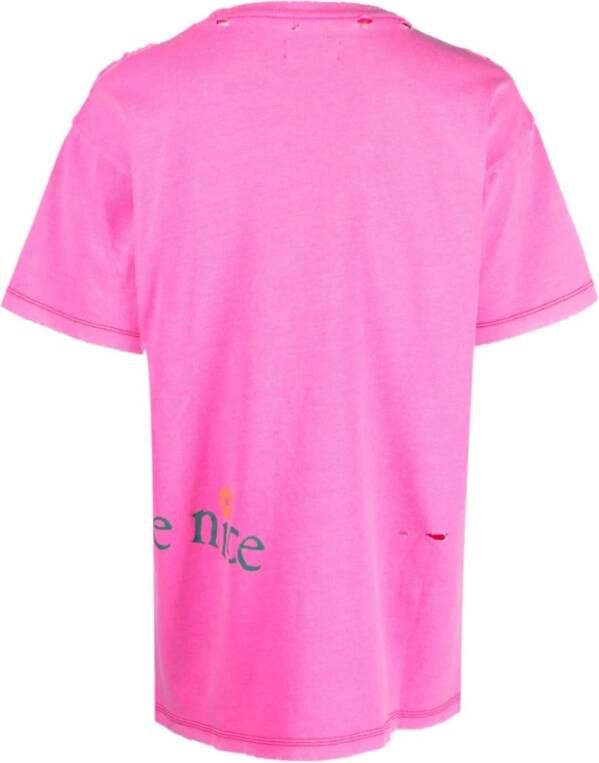ERL Fuchsia Katoenen T-shirt met Logo Roze Heren