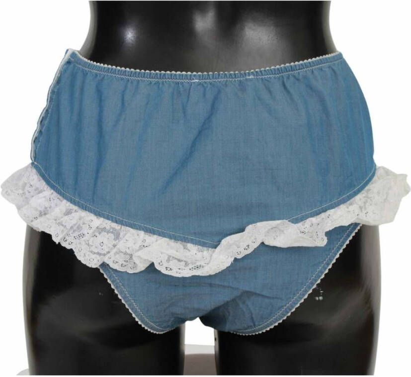 Ermanno Scervino Blue Cotton Lace Slip denim ondergoed Blauw Dames