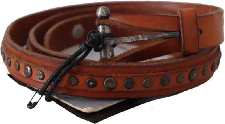 Ermanno Scervino Brown Genuine Leather Rustic Silver Buckle Belt Bruin Unisex
