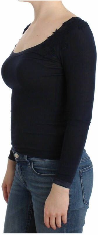 Ermanno Scervino Lingerie Blue Top Blouse Jumper Lace Rayon Blauw Dames