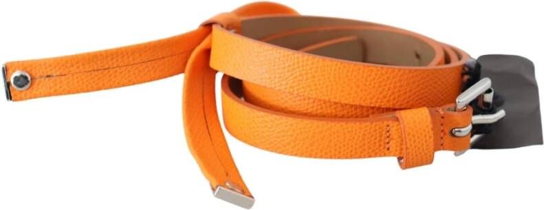 Ermanno Scervino Orange Tangerine Leather Slim Silver Metal Buckle Belt Oranje Unisex
