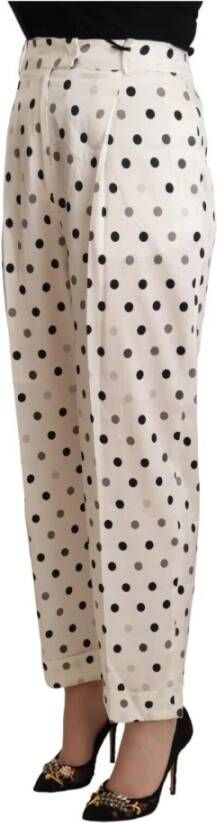 Ermanno Scervino White Polka Dotted High Waist Tapered Pants Wit Dames