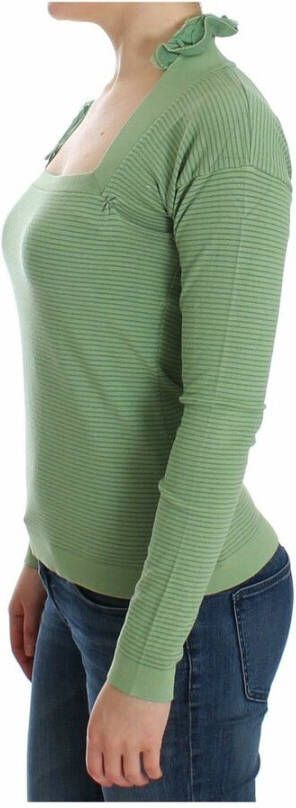 Ermanno Scervino Wool Blend Striped Long Sleeve Sweater Groen Dames