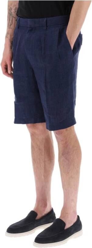 Ermenegildo Zegna Lichtgewicht linnen shorts met relaxte pasvorm Blue Heren
