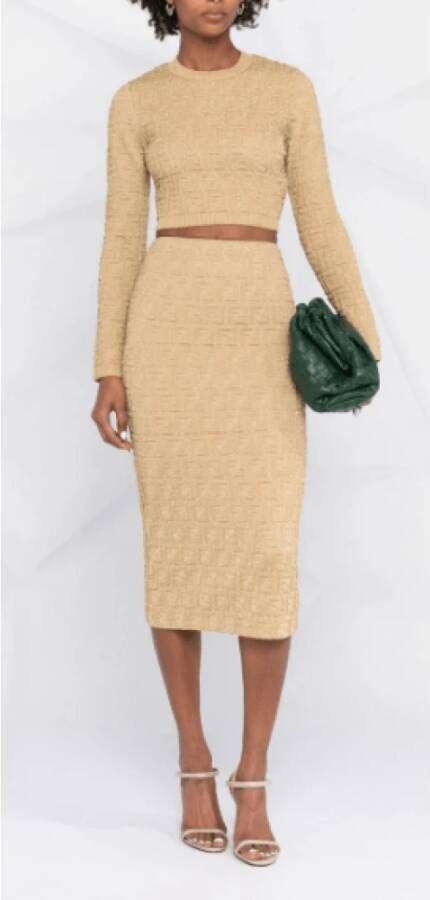 Fendi Stijlvol Gebreide Ronde Hals Pullover Beige Dames