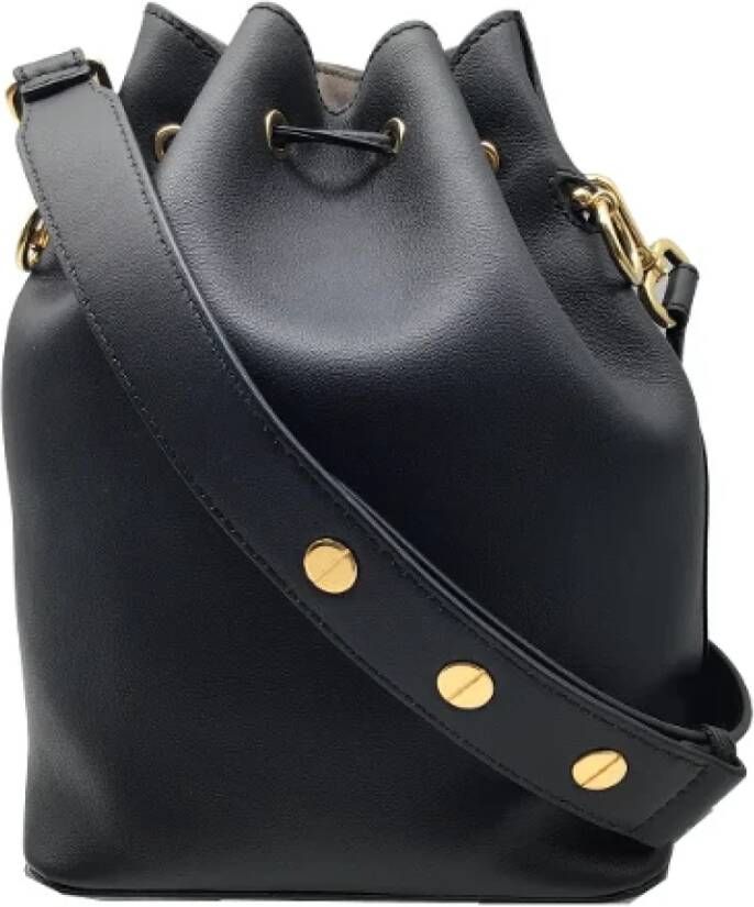 Fendi Vintage Tweedehands Zwarte Leren Fendi Schoudertas Black Dames