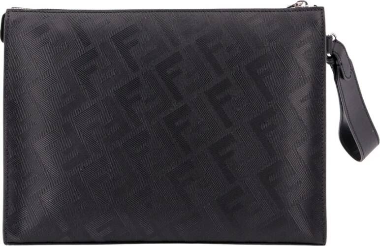 Fendi Zwarte Leren Clutch Tas Black Heren