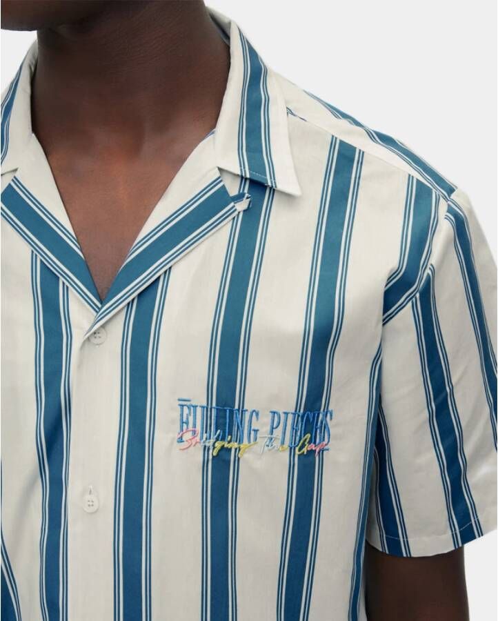 Filling Pieces Resort Shirt Striped Adriatic Blue Blauw Heren