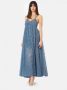 Forte Blauwe Maxi Jurk met Lurex Plissé Blue Dames - Thumbnail 3