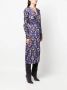 Forte Grafisch Patroon V-Hals Midi Jurk Blauw Dames - Thumbnail 2