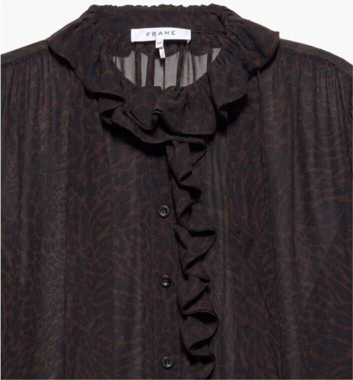 Frame Ruffle Front Button Up Shirt Zwart Dames