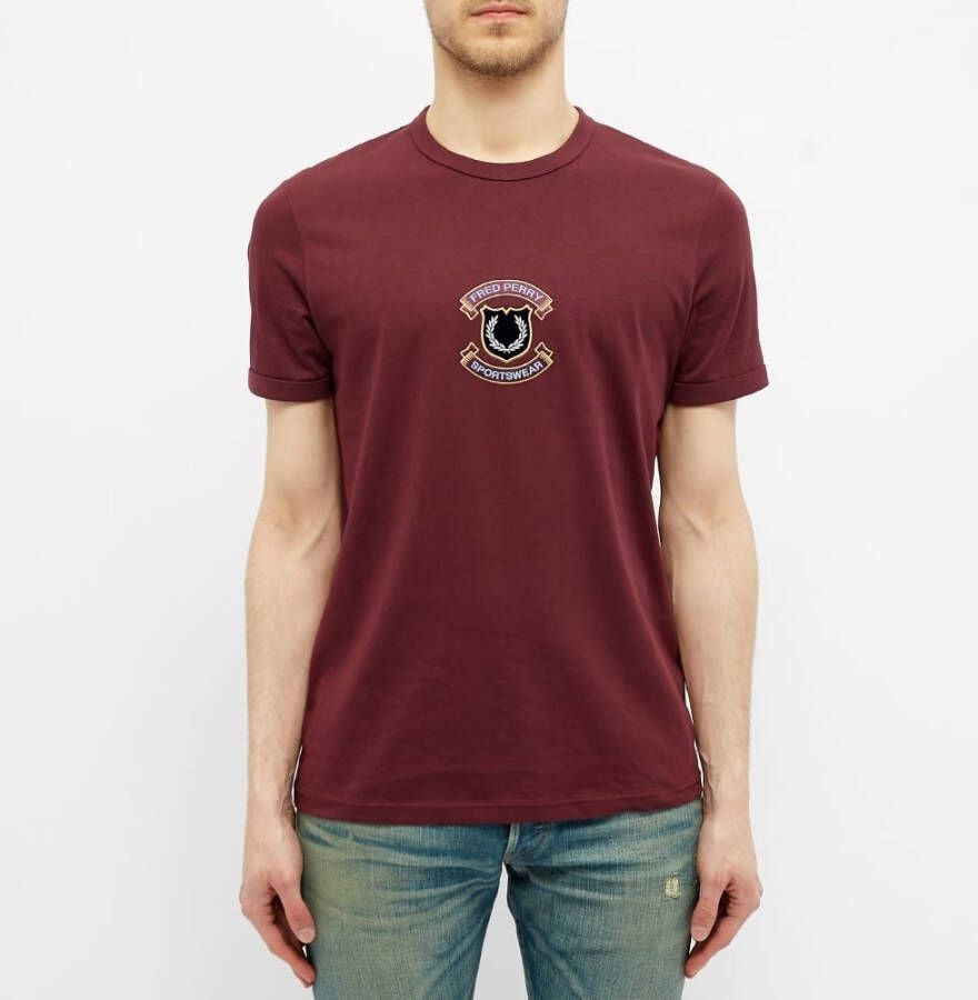 Fred Perry Authentiek Geborduurd Schild T-Shirt Rood Heren