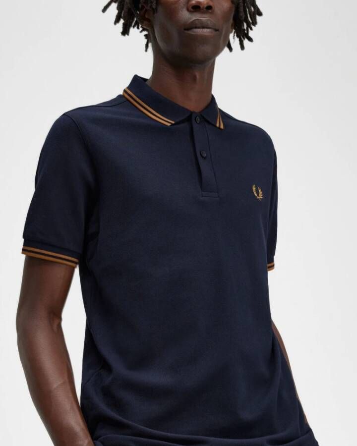 Fred Perry M3600 Twin Tipped Polo Navy Dark Caramel Blauw Heren