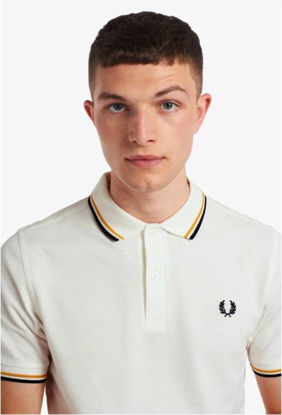 Fred Perry Slim Fit Twin Tipped Polo in Snow White Gold Navy White Heren