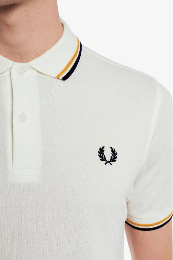 Fred Perry Slim Fit Twin Tipped Polo in Snow White Gold Navy White Heren