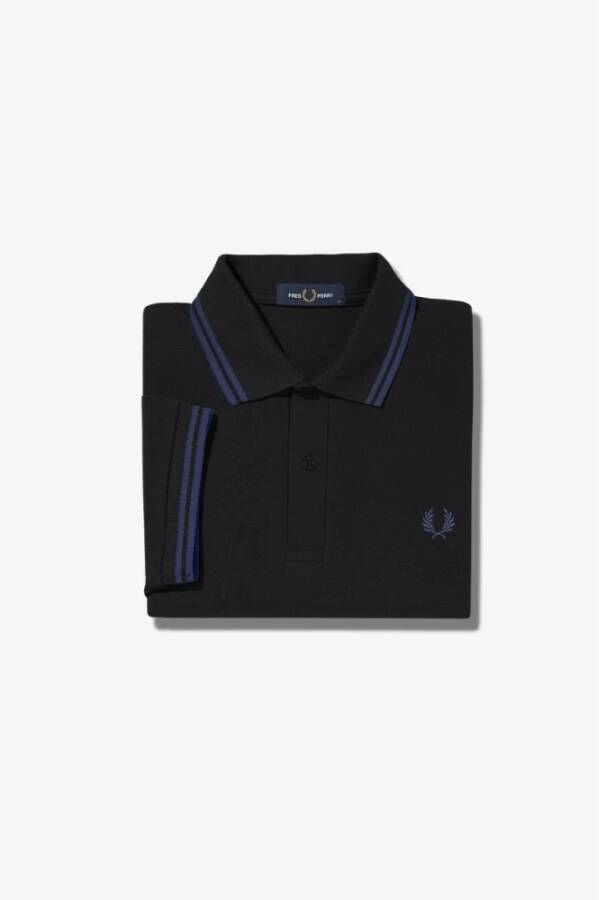 Fred Perry Slim Fit Twin Tipped Polo in Zwart Frans Marineblauw Black Heren