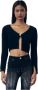 Gaëlle Paris Zwarte Logo Knoop Crop Cardigan Zwart Dames - Thumbnail 4