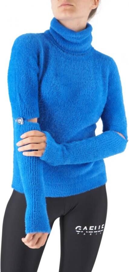 Gaëlle Paris Korte Mouw Gebreide Trui met Blauwe Handschoenen Blauw Dames