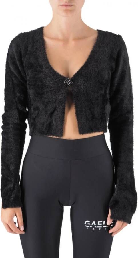Gaëlle Paris Zwarte Logo Knoop Crop Cardigan Zwart Dames