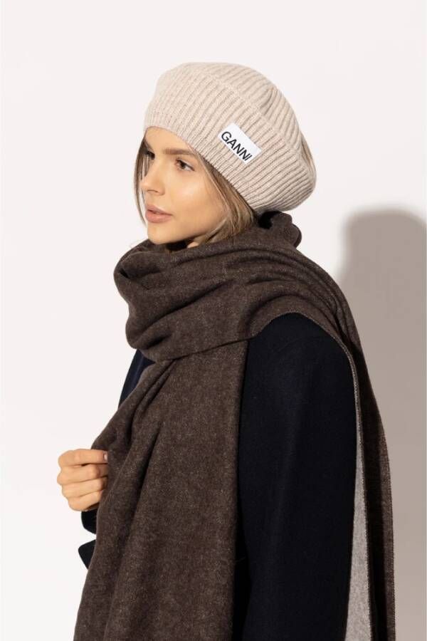 Ganni Baret met logo Beige Dames
