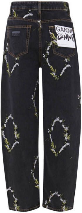 Ganni Floral Embroidered Tapered Jeans Zwart Dames