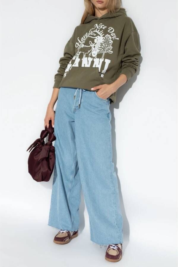 Ganni Hoodie met logo Groen Dames