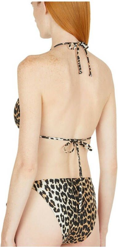 Ganni Leopard Print String Bikini Top Beige Dames