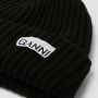 Ganni Zwarte wollen blend beanie muts Geribbelde Mélange Beanie Muts met Logo Patch Black Dames - Thumbnail 4