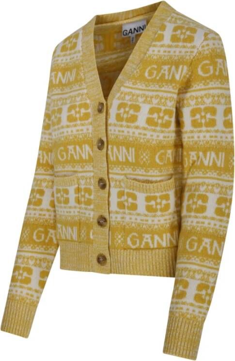 Ganni Maize Logo Wool Mix Cardigan Geel Dames
