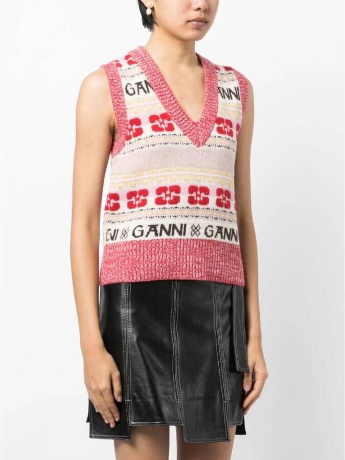 Ganni MultiColour Truien met Logo Wool Mix Vest Meerkleurig Dames