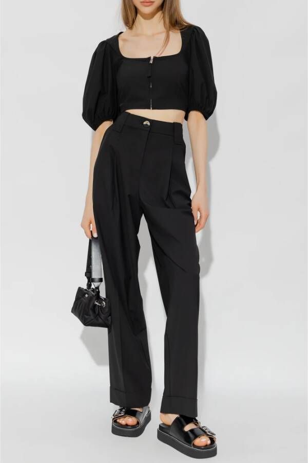Ganni Plooivoorkant broek Zwart Dames