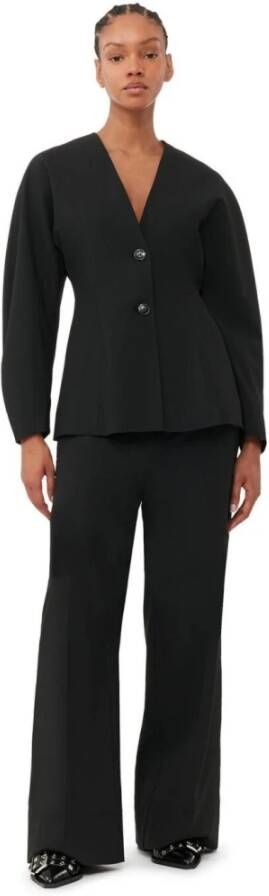 Ganni Zwarte Blazer met V-Hals en Enkele Rij Knopen Zwart Dames