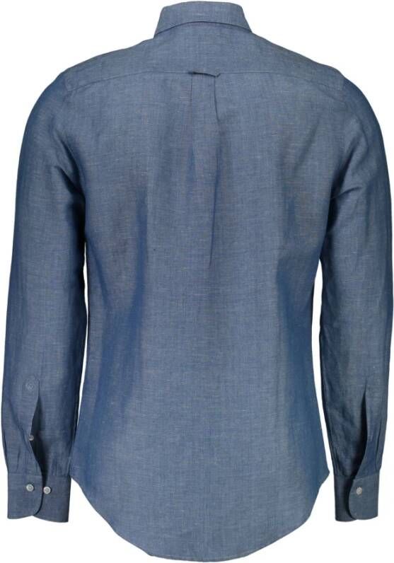 Gant Blauw Katoenen Overhemd met Italiaanse Kraag Blauw Heren