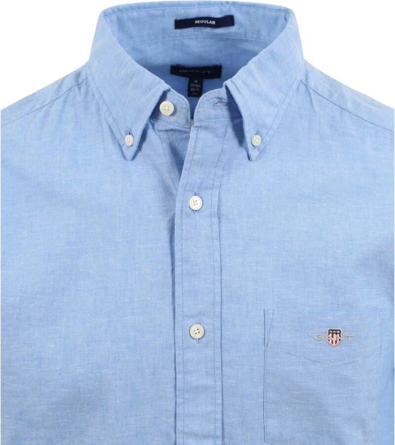 Gant Short Sleeve Overhemd Linnen Lichtblauw Blauw Heren