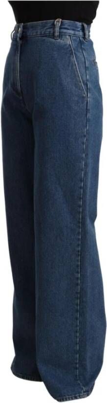 Gcds Blue Cotton High Waist Wide Leg Boot Cut Denim Jeans Blauw Dames