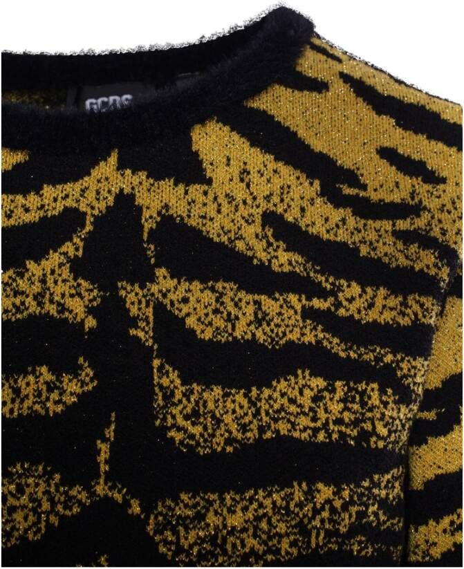 Gcds Zebra Jacquard Cropped Jumper met Lurex Detail Zwart Dames