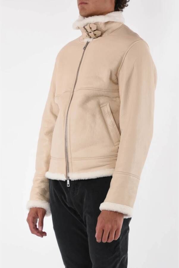 Giorgio Brato Leren Jas met Shearling Voering Beige Heren