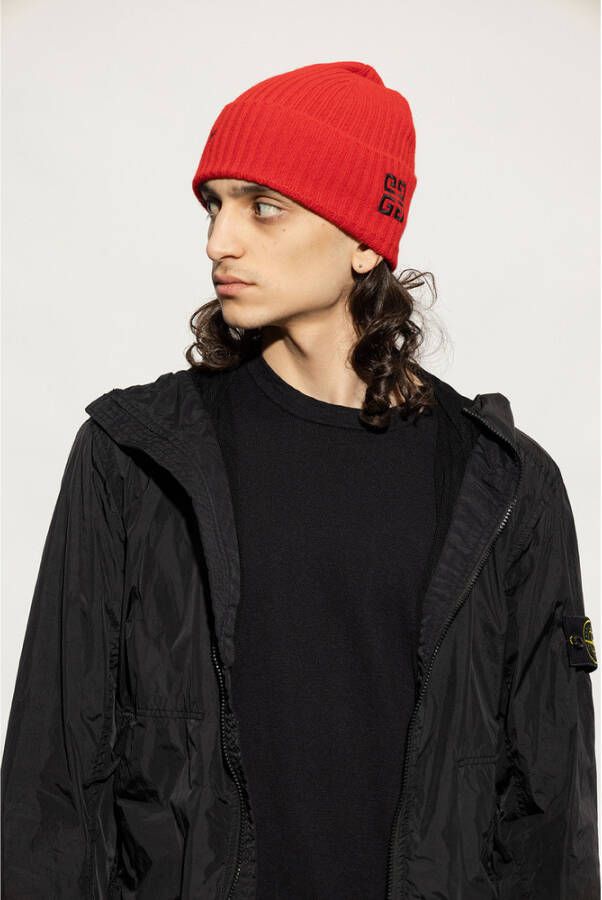 Givenchy Rode Logo Beanie Rood Heren
