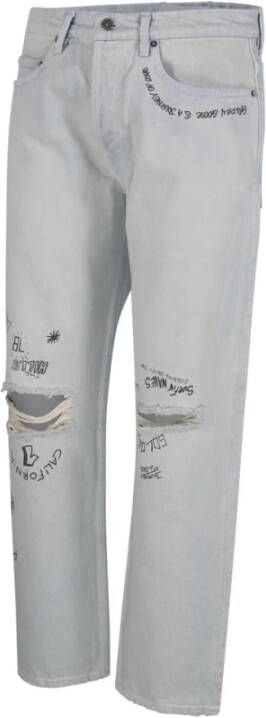 Golden Goose Losse Skate Gebleekte Gewassen Denim met Print Blauw Heren