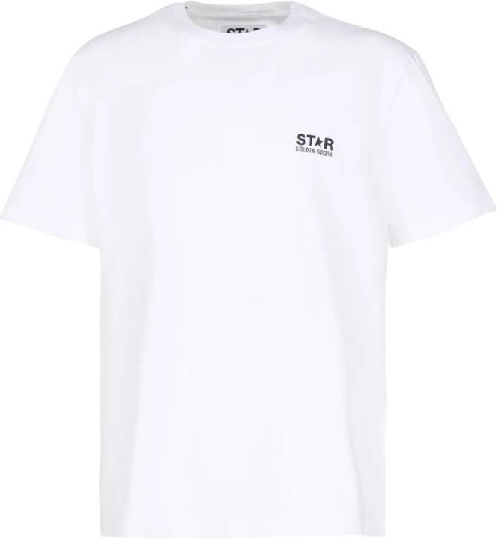 Golden Goose Vintage-geïnspireerd zwart katoenen T-shirt met wit logo en ster White