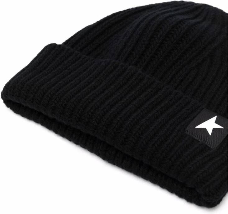 Golden Goose Zwarte wollen ribgebreide hoed met One Star-logo Zwart Dames
